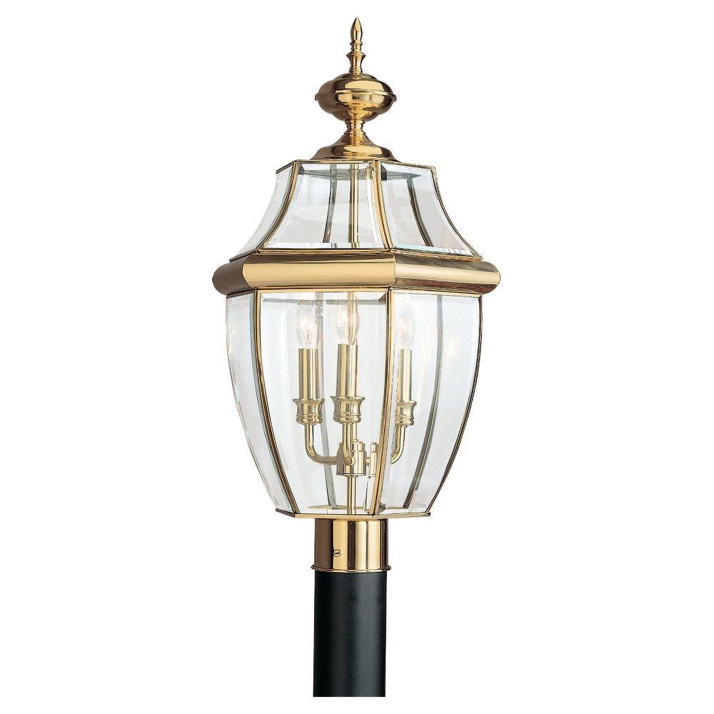Generation Lighting Canada - Three Light Outdoor Post Lantern - Lancaster - Polished Brass- Union Lighting Luminaires Decor