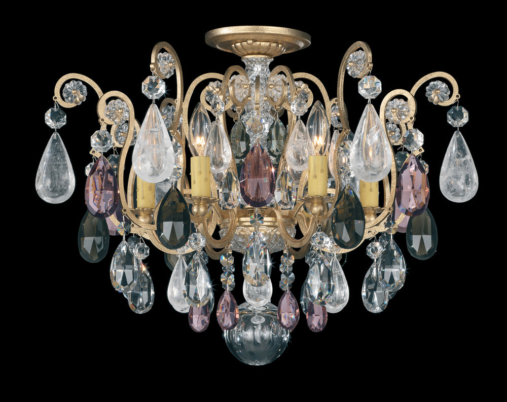 Schonbek - Six Light Semi-Flush Mount - Renaissance Rock Crystal - Antique Pewter- Union Lighting Luminaires Decor