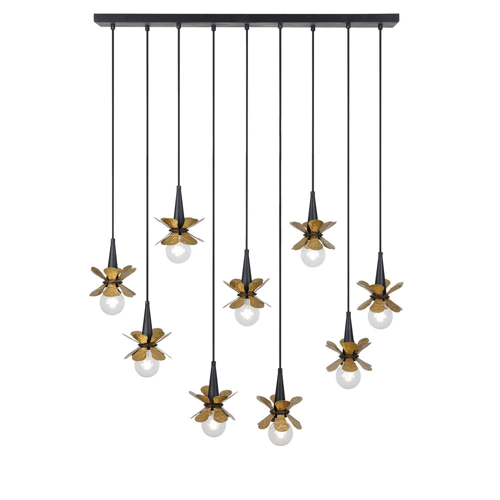Savoy House - Nine Light Linear Chandelier - Portinatx - Satin Black w/Hammered Gold- Union Lighting Luminaires Decor