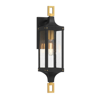 Savoy House - One Light Outdoor Wall Lantern - Glendale - Matte Black and Weathered Brushed Brass- Union Lighting Luminaires Decor