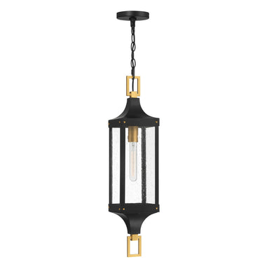 Savoy House - One Light Outdoor Hanging Lantern - Glendale - Matte Black and Weathered Brushed Brass- Union Lighting Luminaires Decor