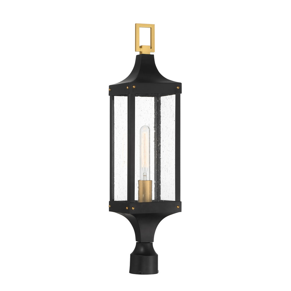 Savoy House - One Light Outdoor Post Lantern - Glendale - Matte Black and Weathered Brushed Brass- Union Lighting Luminaires Decor