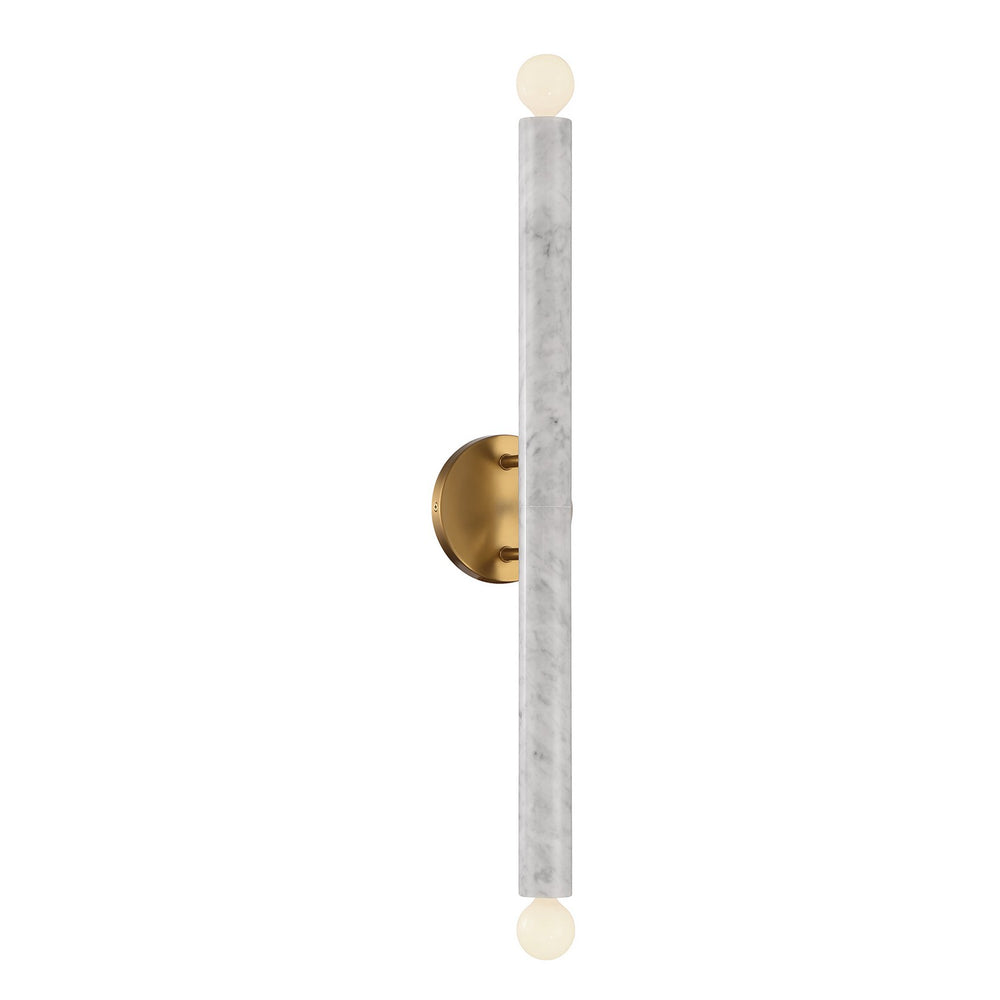 Savoy House - Two Light Wall Sconce - Callaway - White Marble w/Warm Brass- Union Lighting Luminaires Decor