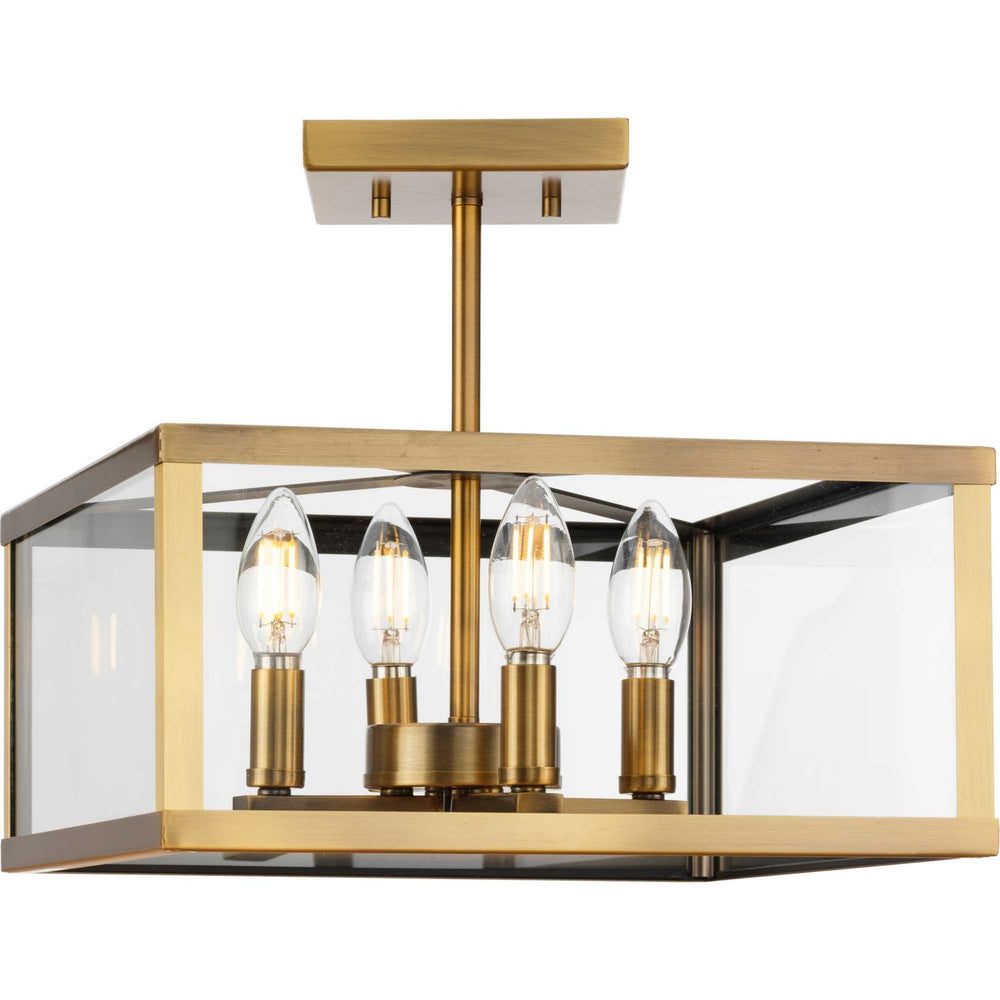 Progress Canada - Four Light Semi-Flush Mount - Hillcrest - Vintage Brass- Union Lighting Luminaires Decor