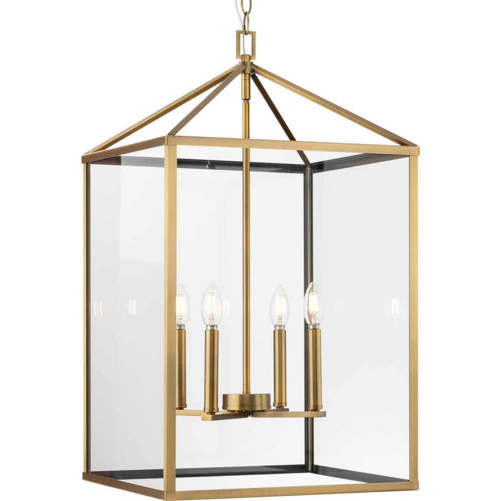 Progress Canada - Four Light Foyer Pendant - Hillcrest - Vintage Brass- Union Lighting Luminaires Decor