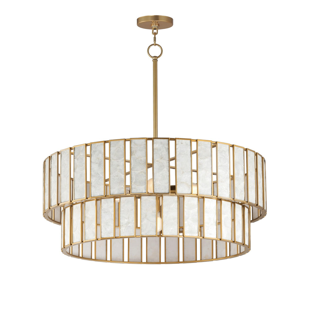 Maxim - Six Light Chandelier - Miramar - Capiz / Natural Aged Brass- Union Lighting Luminaires Decor