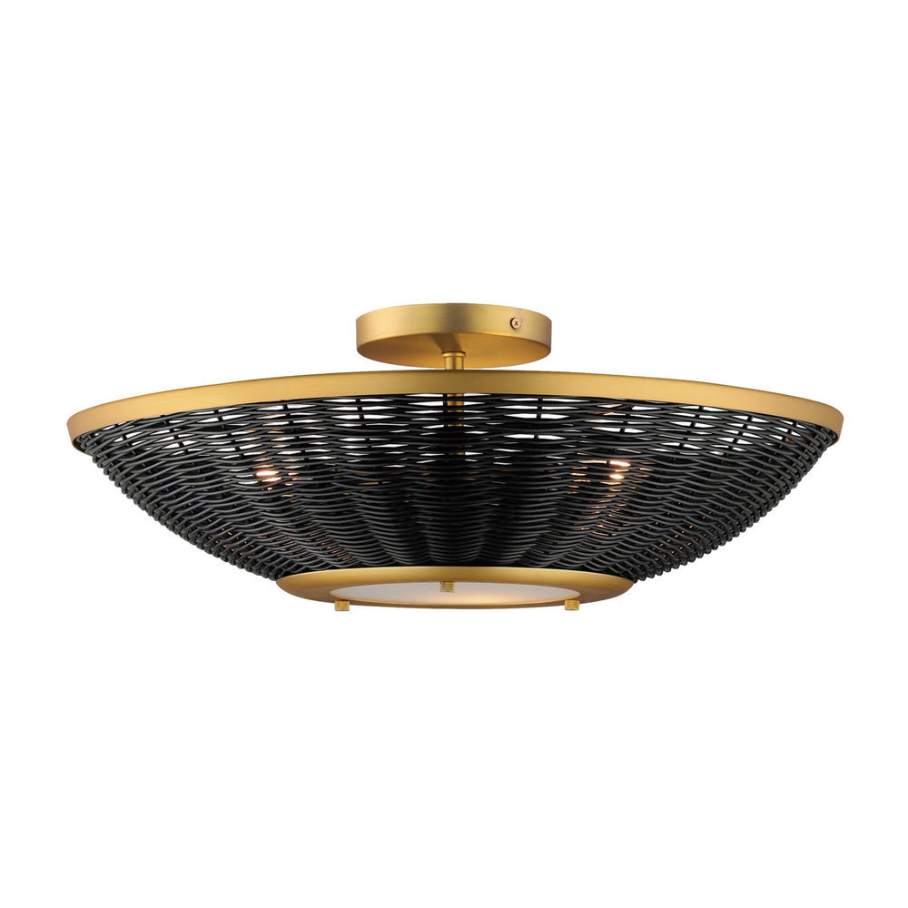 Maxim - Three Light Wall Sconce/Semi Flush Mount - Rattan - Natural Aged Brass- Union Lighting Luminaires Decor