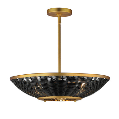 Maxim - Three Light Pendant - Rattan - Natural Aged Brass- Union Lighting Luminaires Decor