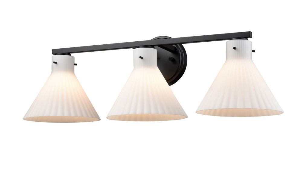 DVI Canada - Three Light Vanity - Dorset - Ebony w/Ribbed Opal Glass- Union Lighting Luminaires Decor