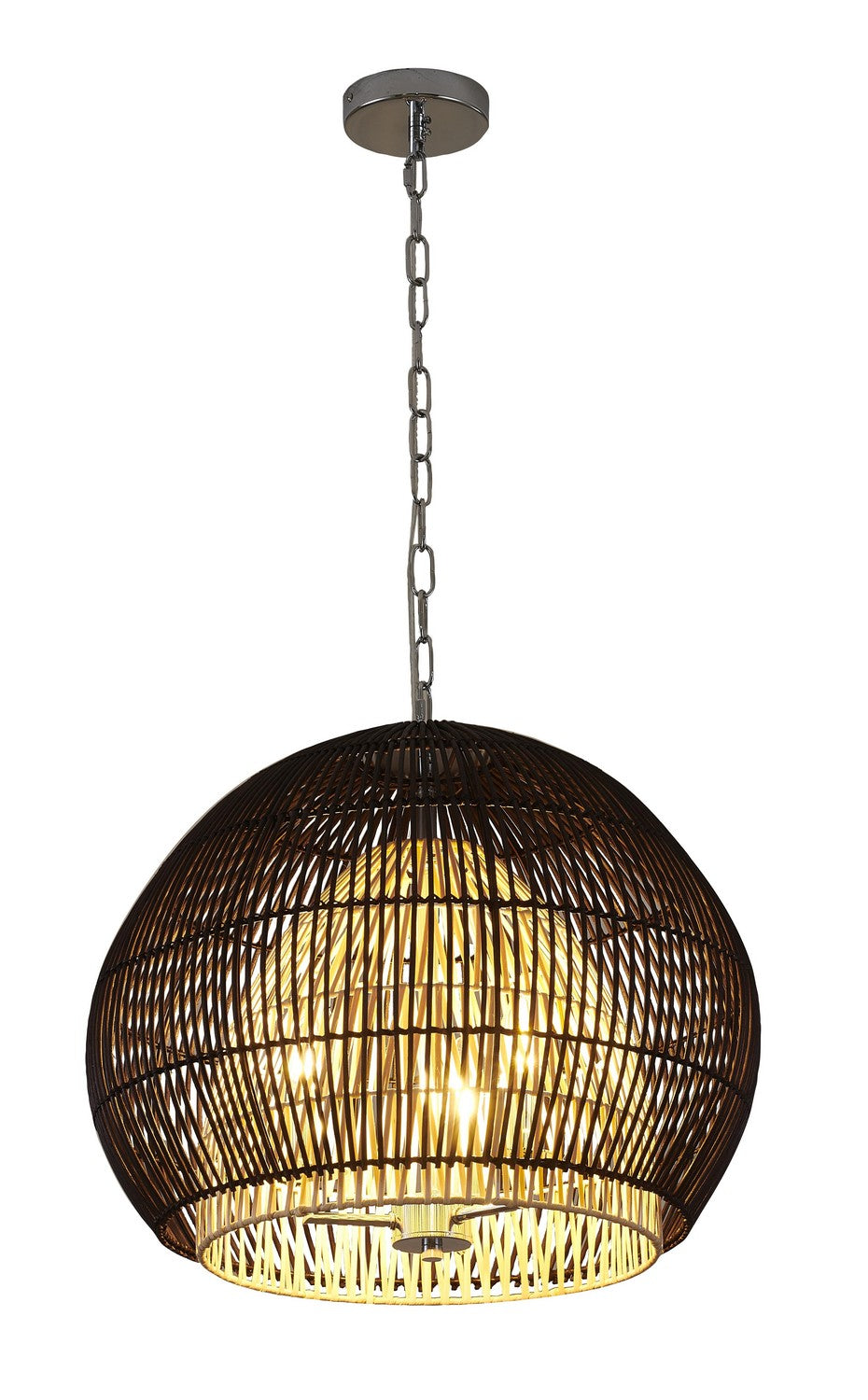 Bethel International Canada - Three Light Chandelier - Black & Natural Wood- Union Lighting Luminaires Decor