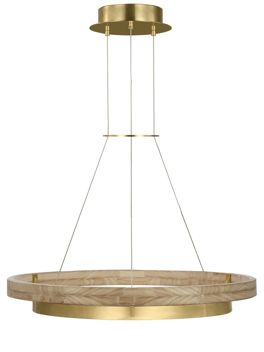 Visual Comfort Modern - LED Chandelier - Grace - Hand Rubbed Antique Brass/Natural Oak- Union Lighting Luminaires Decor