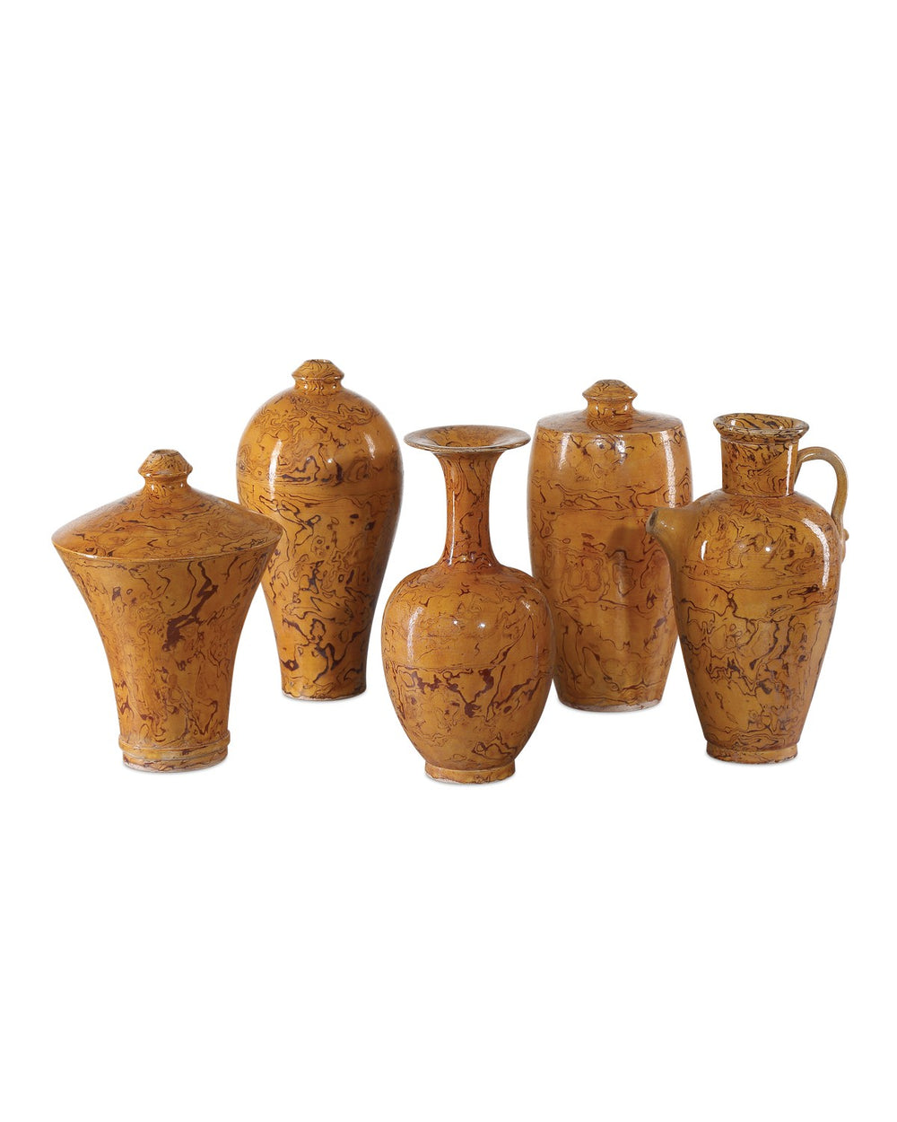 Currey and Company - Vase Set of 5 - Romulus - Yellow/Brown- Union Lighting Luminaires Decor