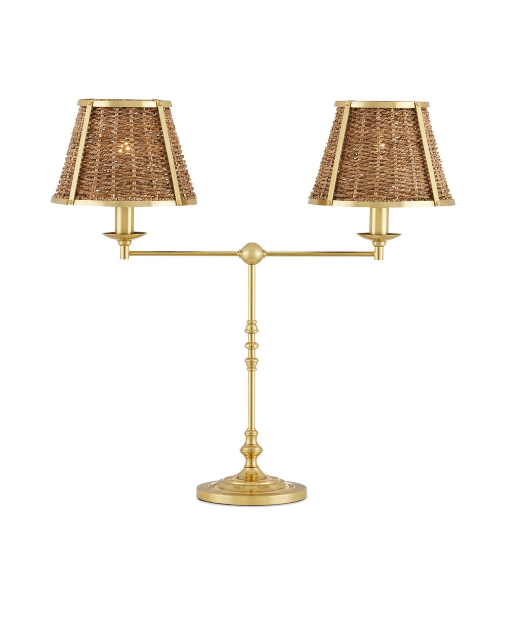 Currey and Company - Two Light Desk Lamp - Deauville Collection - Polished Brass/Natural- Union Lighting Luminaires Decor