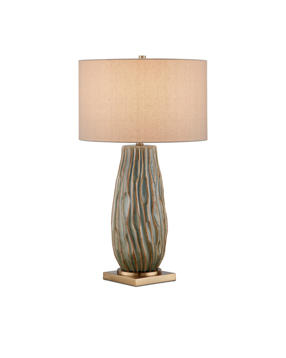 Currey and Company - One Light Table Lamp - Water-borne - Forest Reactive/Antique Brass- Union Lighting Luminaires Decor