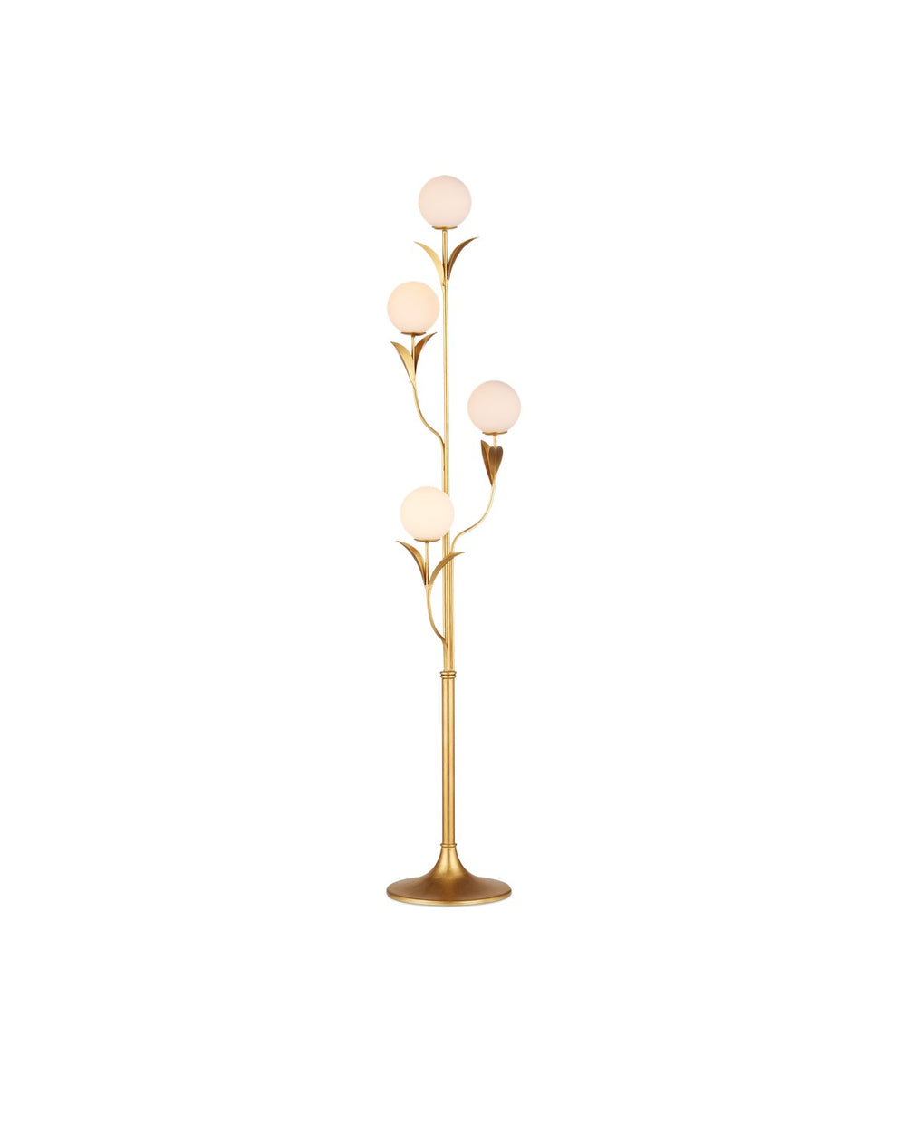 Currey and Company - Four Light Floor Lamp - Rossville - Contemporary Gold Leaf/Frosted White- Union Lighting Luminaires Decor