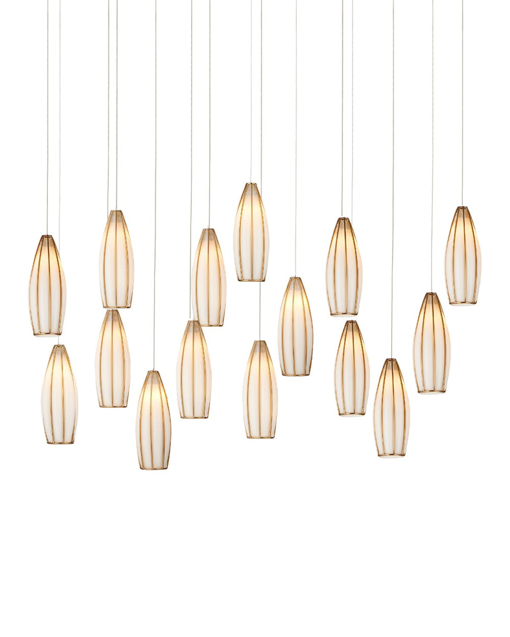 Currey and Company - 15 Light Pendant - Parish Collection - White/Antique Brass- Union Lighting Luminaires Decor