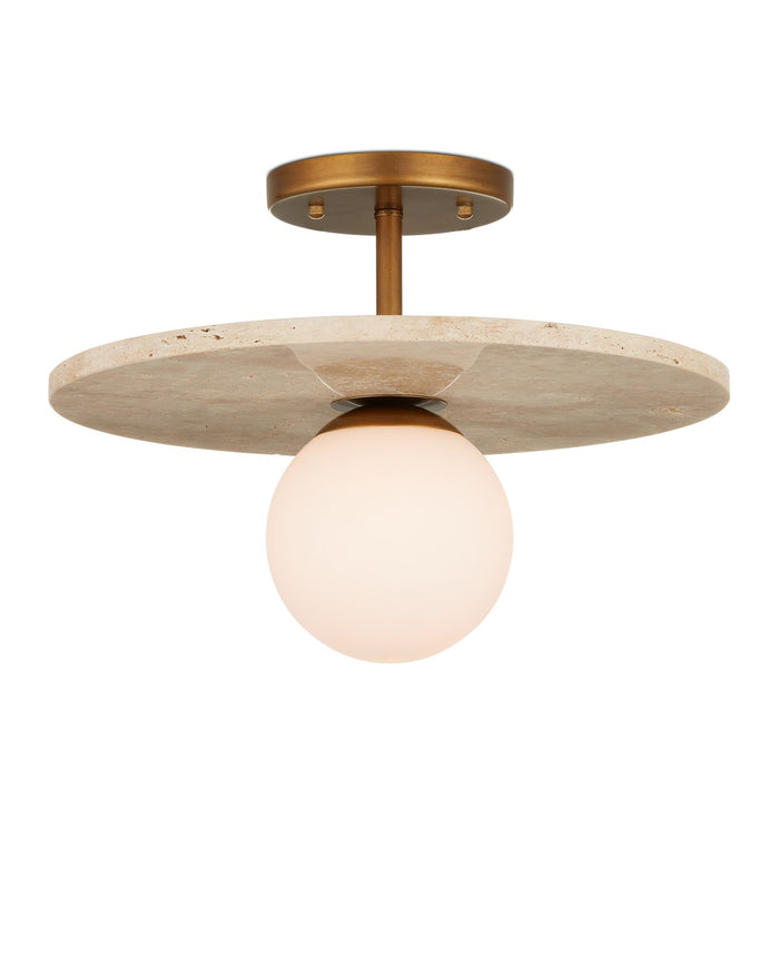 Currey and Company - One Light Semi-Flush Mount - Apricity - Beige/Antique Brass/Frosted White- Union Lighting Luminaires Decor