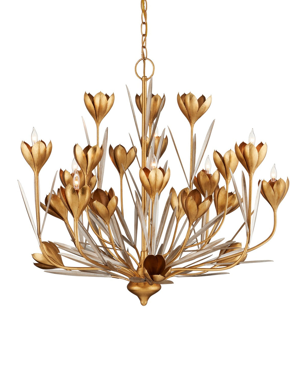Currey and Company - Nine Light Chandelier - Hortensia - Contemporary Gold Leaf/Contemporary Gold/Contemporary Silver Leaf- Union Lighting Luminaires Decor
