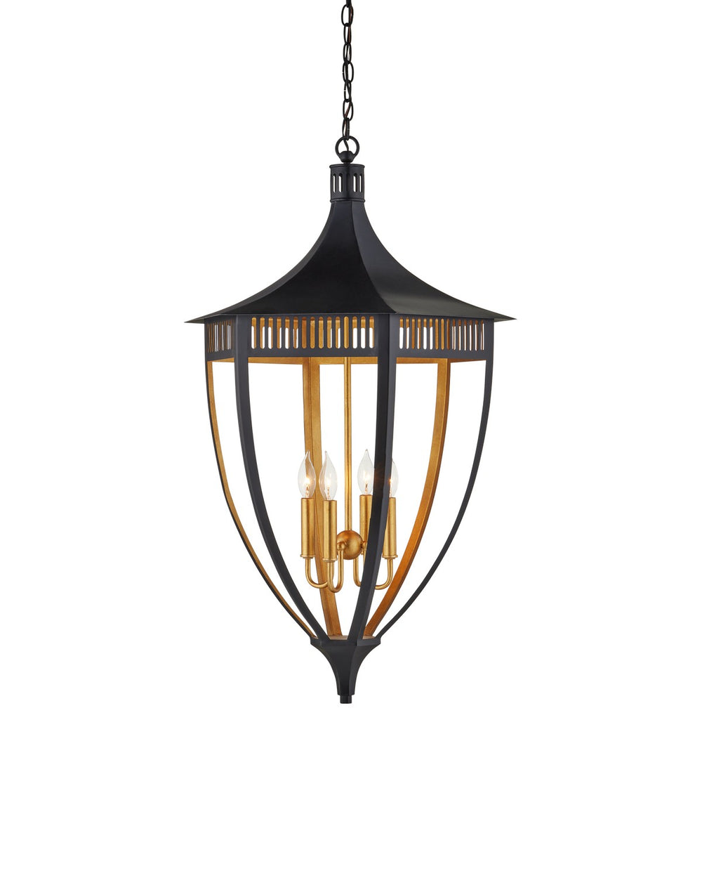Currey and Company - Four Light Lantern - Wycombe Lantern - Satin Black/Contemporary Gold Leaf- Union Lighting Luminaires Decor