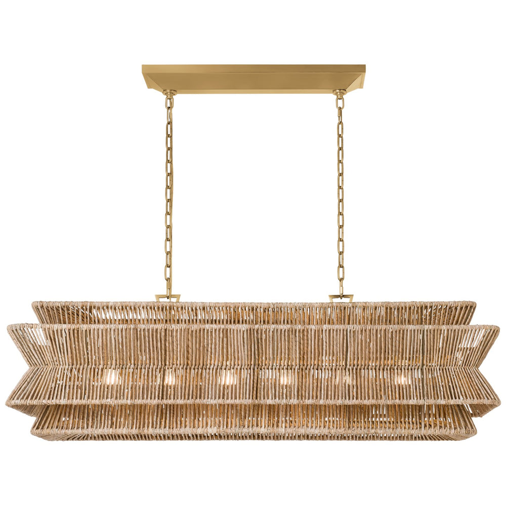 Visual Comfort Signature Canada - LED Linear Pendant - Antigua - Antique-Burnished Brass and Natural Abaca- Union Lighting Luminaires Decor