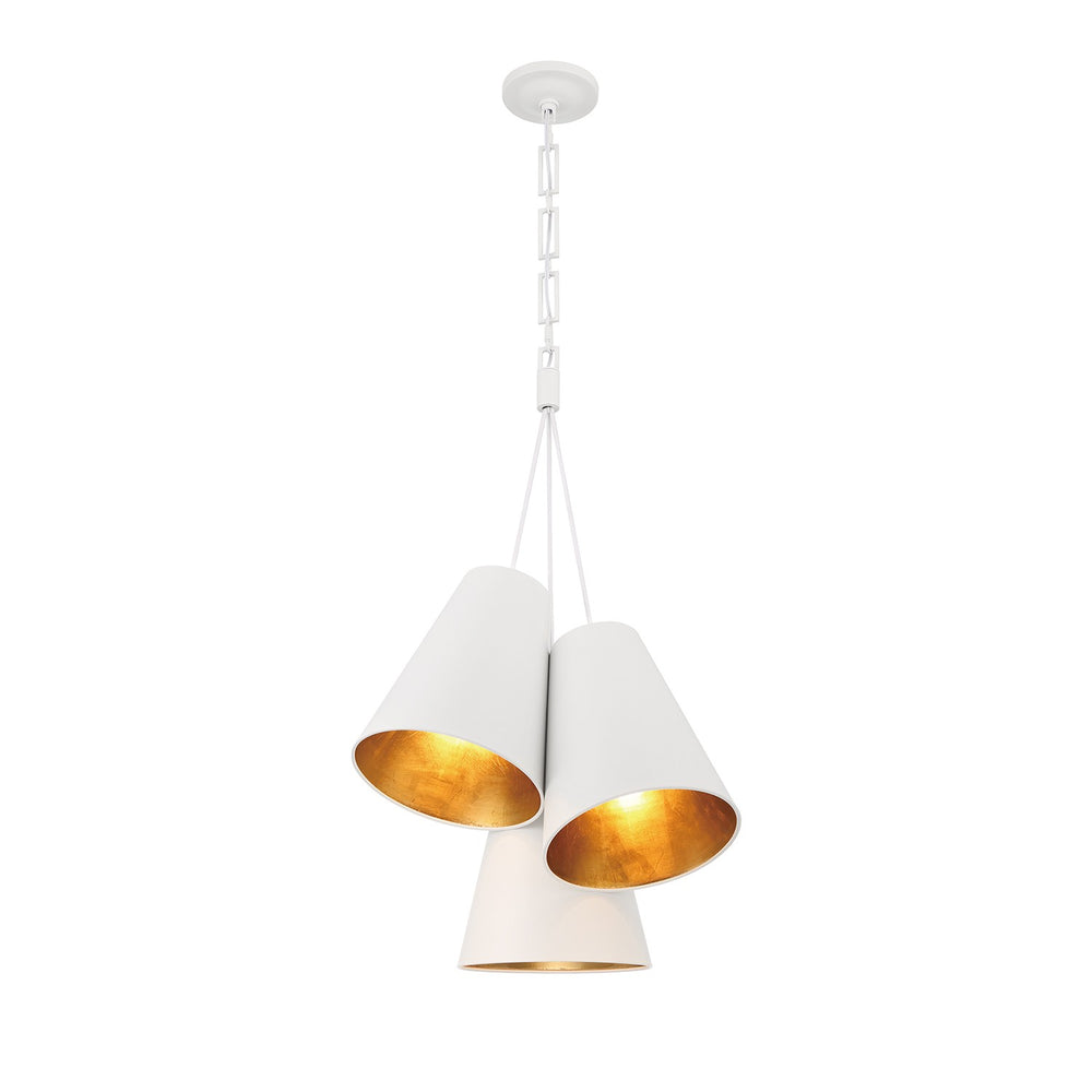 Crystorama - Three Light Pendant - Alston - Matte White + Antique Gold- Union Lighting Luminaires Decor