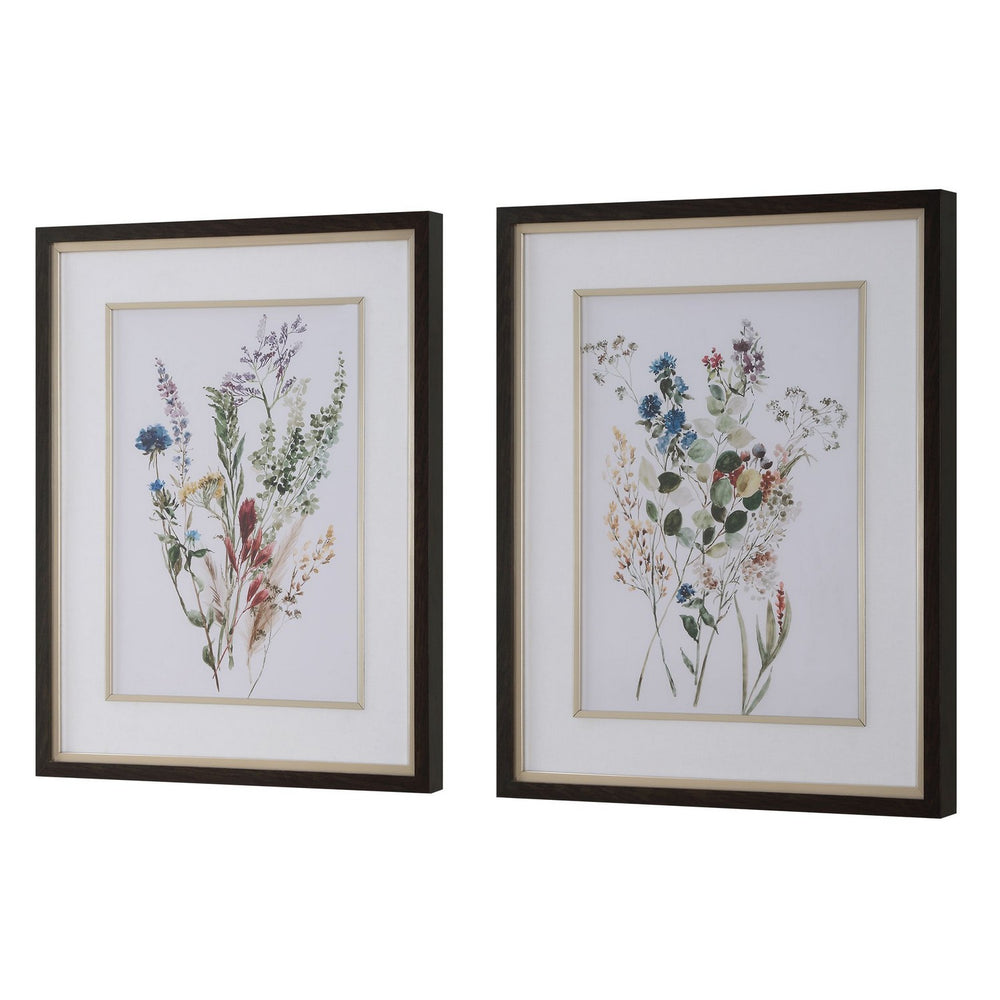 Uttermost - Framed Prints, S/2 - Delicate Flowers - Dark Wood Grain- Union Lighting Luminaires Decor