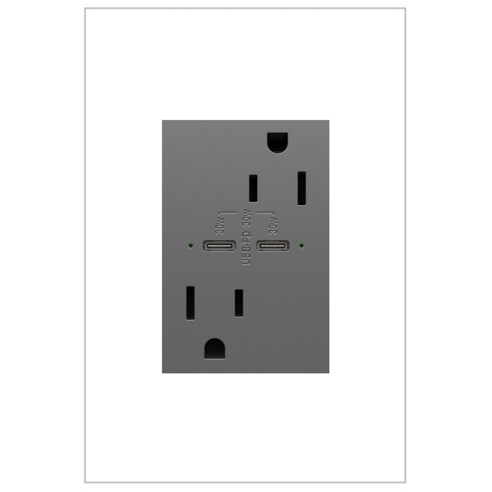 Legrand Canada - 15A Tamper-Resistant Ultra-Fast Plus Power Delivery USB Type-C/C Outlet, Plus-Size - Magnesium- Union Lighting Luminaires Decor