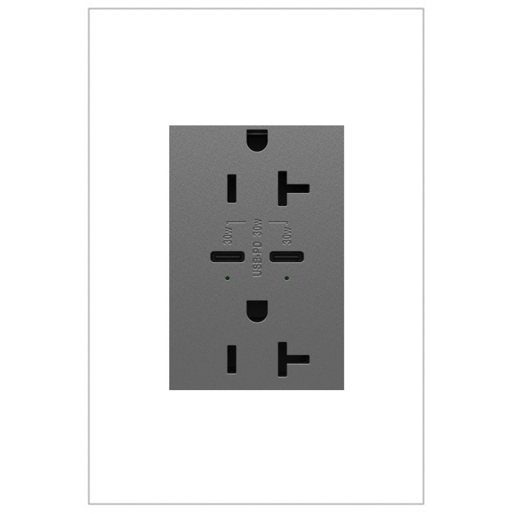Legrand Canada - 20A Tamper-Resistant Ultra-Fast Plus Power Delivery USB Type-C/C Outlet, Plus-Size - Magnesium- Union Lighting Luminaires Decor