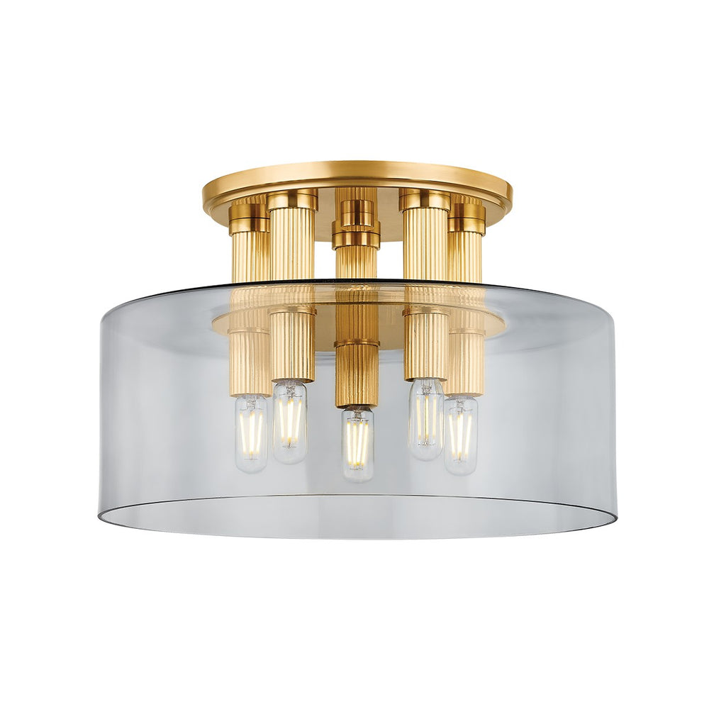 Hudson Valley Canada - Five Light Flush Mount - Crystler - Aged Brass- Union Lighting Luminaires Decor