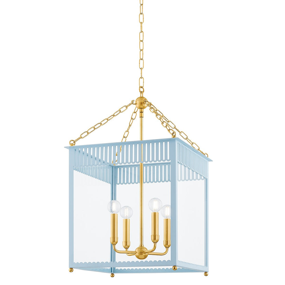 Mitzi Canada - Four Light Lantern - Rosalie - Aged Brass/Soft Arctic Blue- Union Lighting Luminaires Decor
