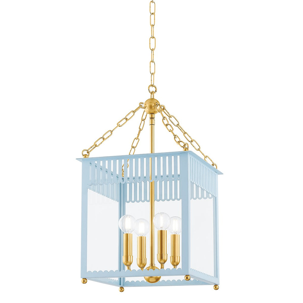 Mitzi Canada - Four Light Lantern - Rosalie - Aged Brass/Soft Arctic Blue- Union Lighting Luminaires Decor
