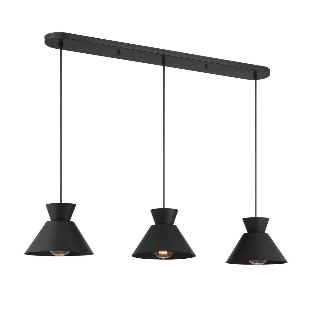 Meridian - Three Light Linear Chandelier - Matte Black- Union Lighting Luminaires Decor