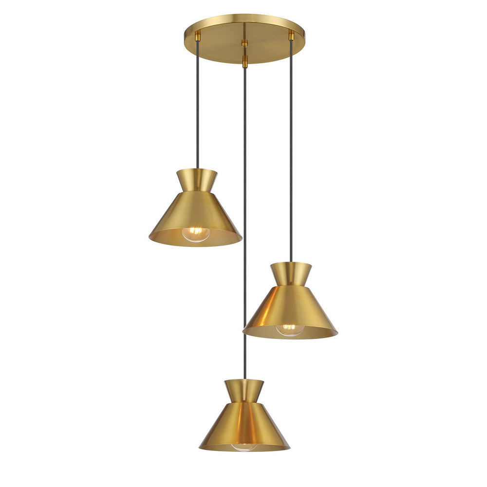 Meridian - Three Light Chandelier - Natural Brass- Union Lighting Luminaires Decor