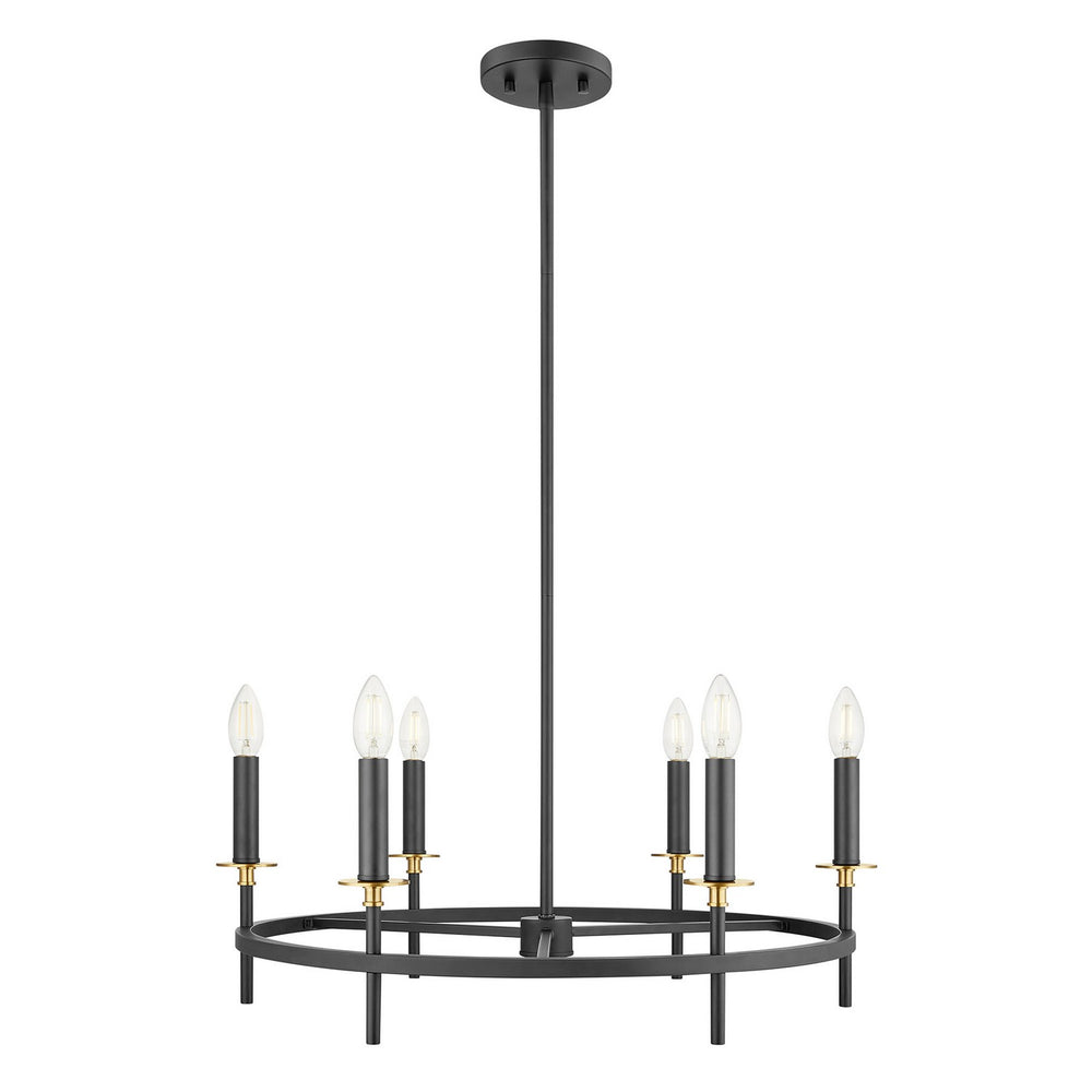 Meridian - Six Light Chandelier - Matte Black and Natural Brass- Union Lighting Luminaires Decor