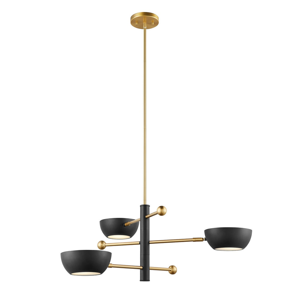 Meridian - Three Light Chandelier - Matte Black and Natural Brass- Union Lighting Luminaires Decor