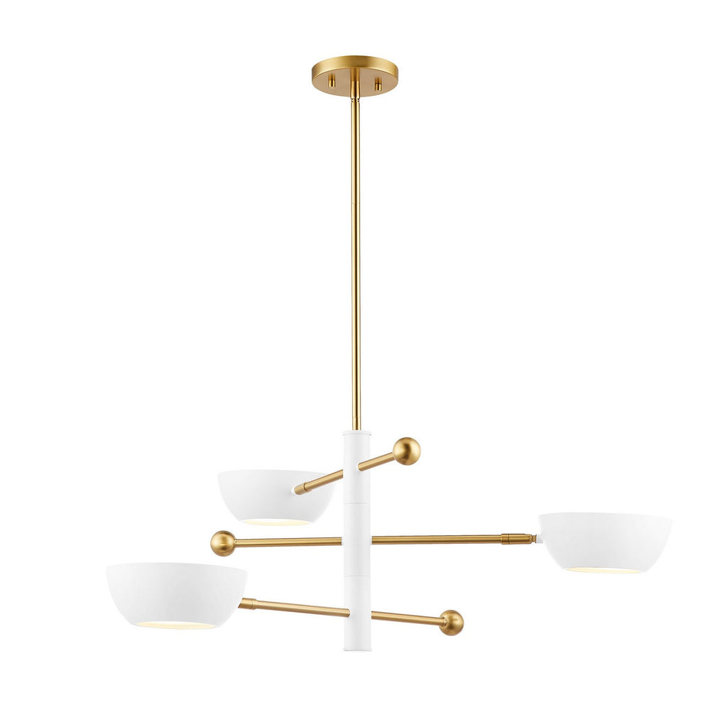 Meridian - Three Light Chandelier - White and Natural Brass- Union Lighting Luminaires Decor