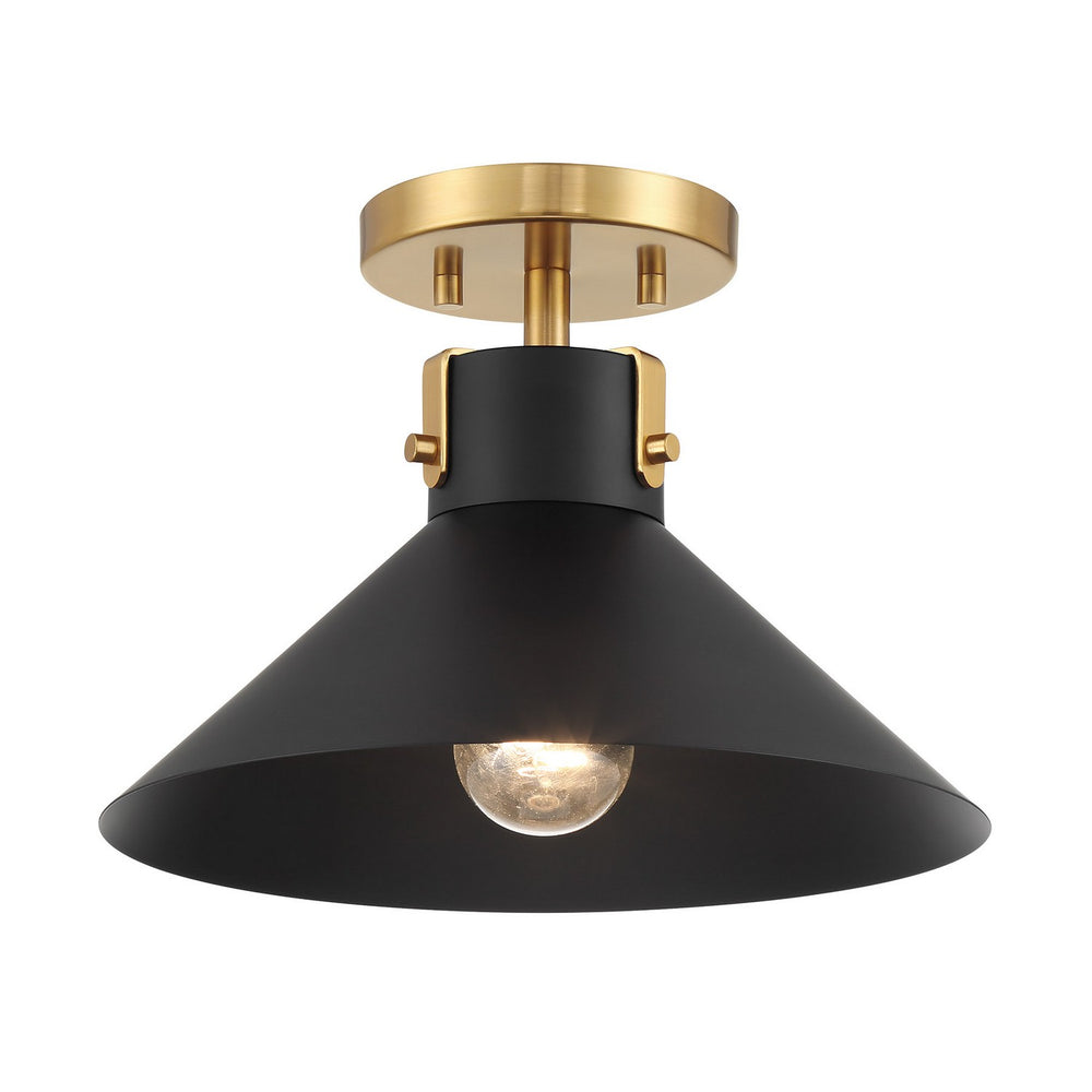 Meridian - One Light Semi-Flush Mount - Matte Black and Natural Brass- Union Lighting Luminaires Decor