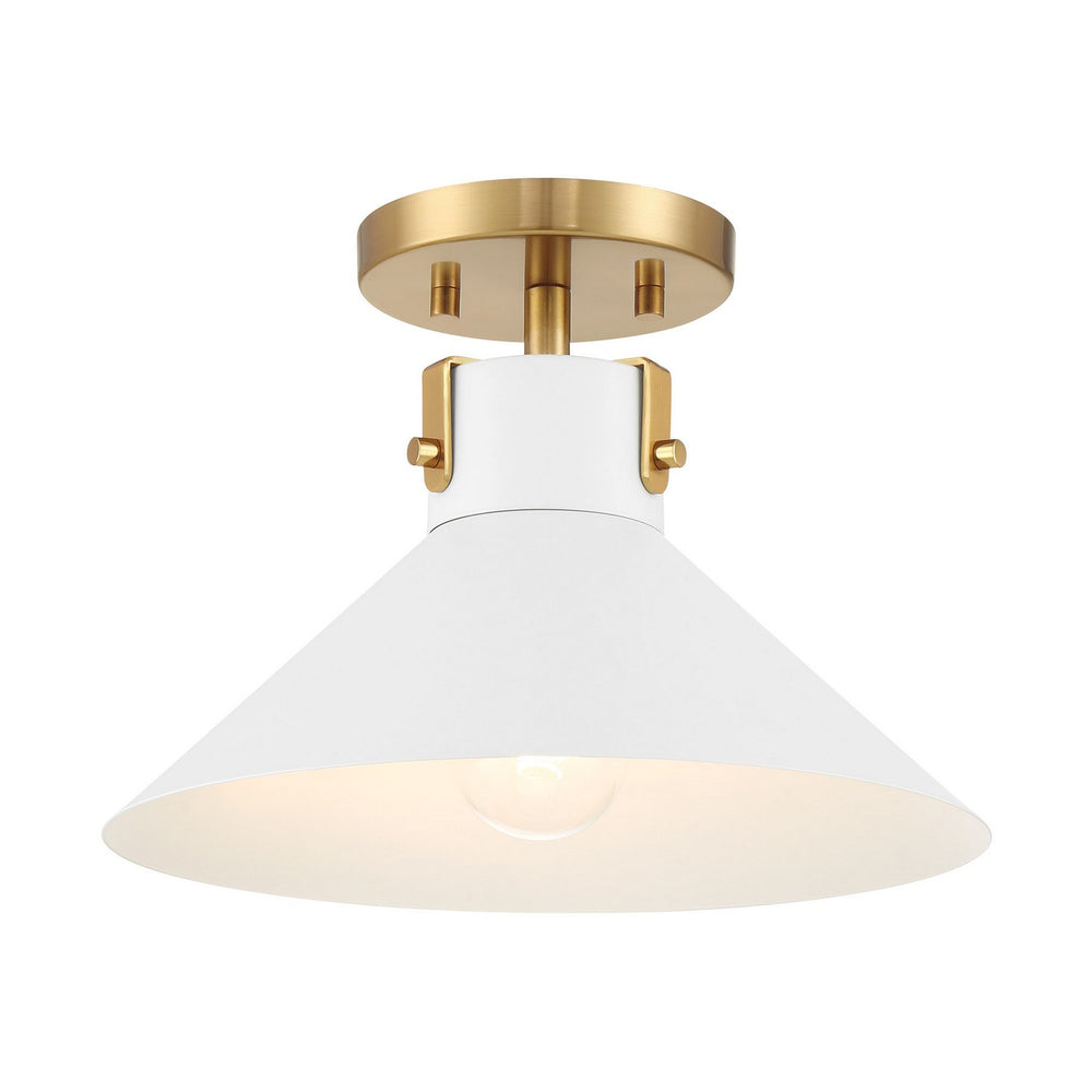 Meridian - One Light Semi-Flush Mount - White and Natural Brass- Union Lighting Luminaires Decor