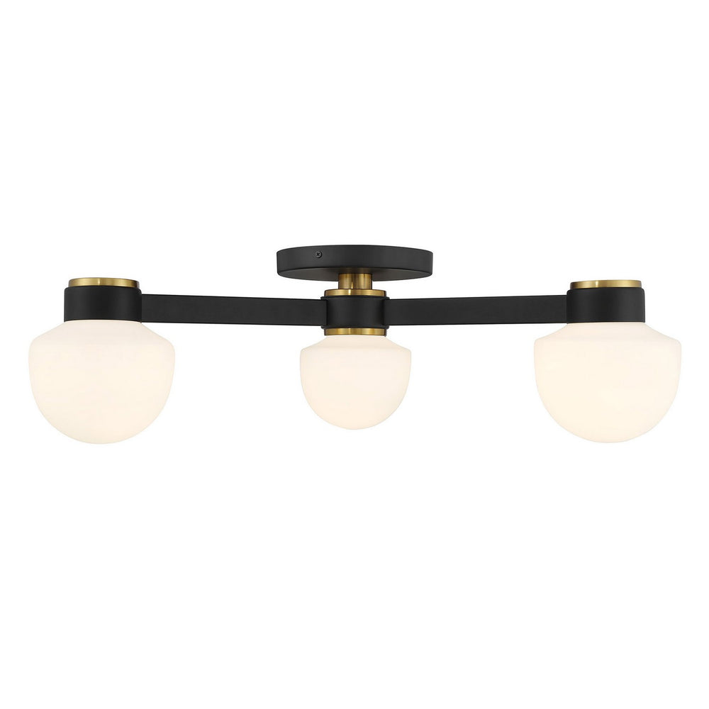 Meridian - Three Light Semi Flush Mount - Matte Black and Natural Brass- Union Lighting Luminaires Decor