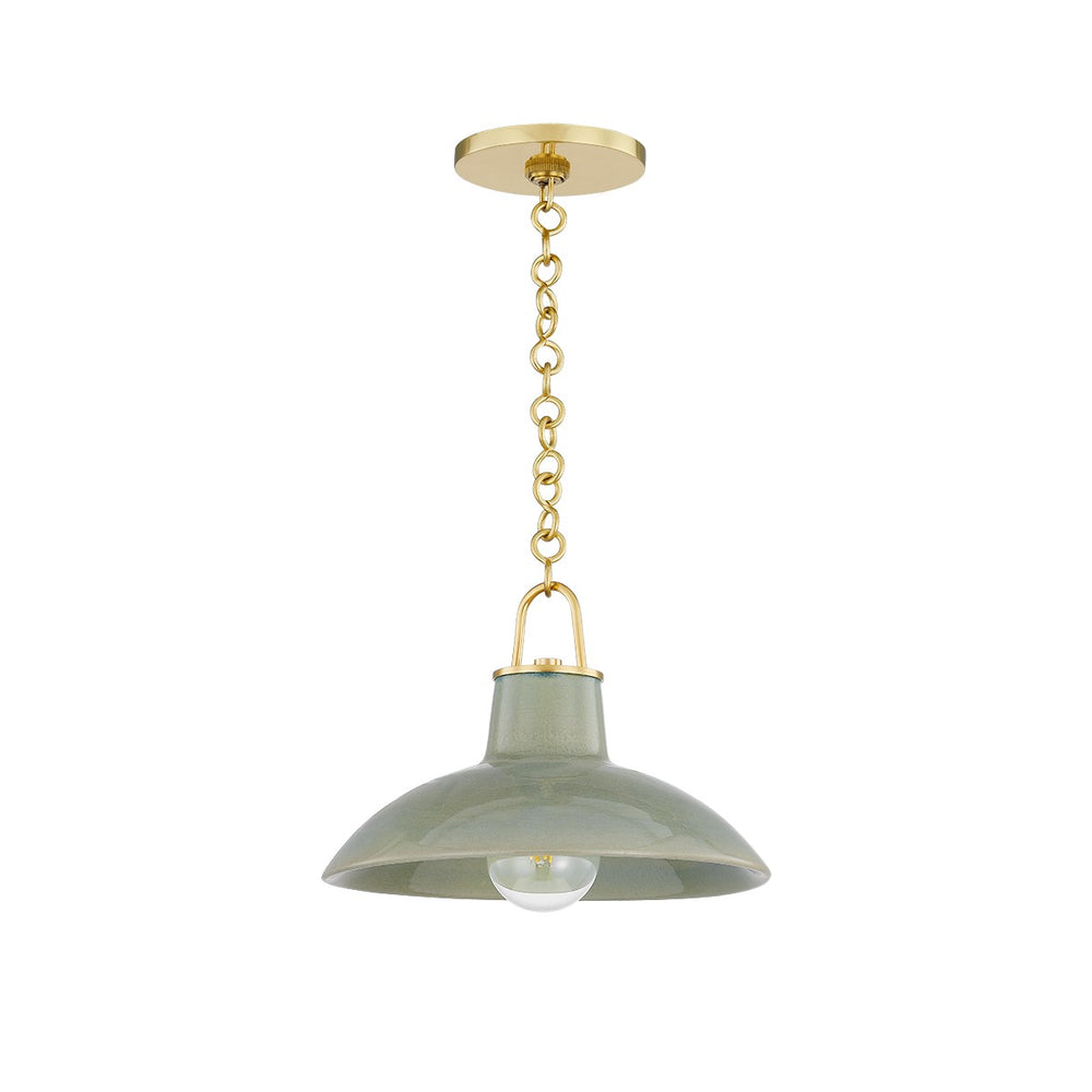 Hudson Valley Canada - One Light Pendant - Pottersville - Aged Brass/Ceramic Moss Crackle- Union Lighting Luminaires Decor