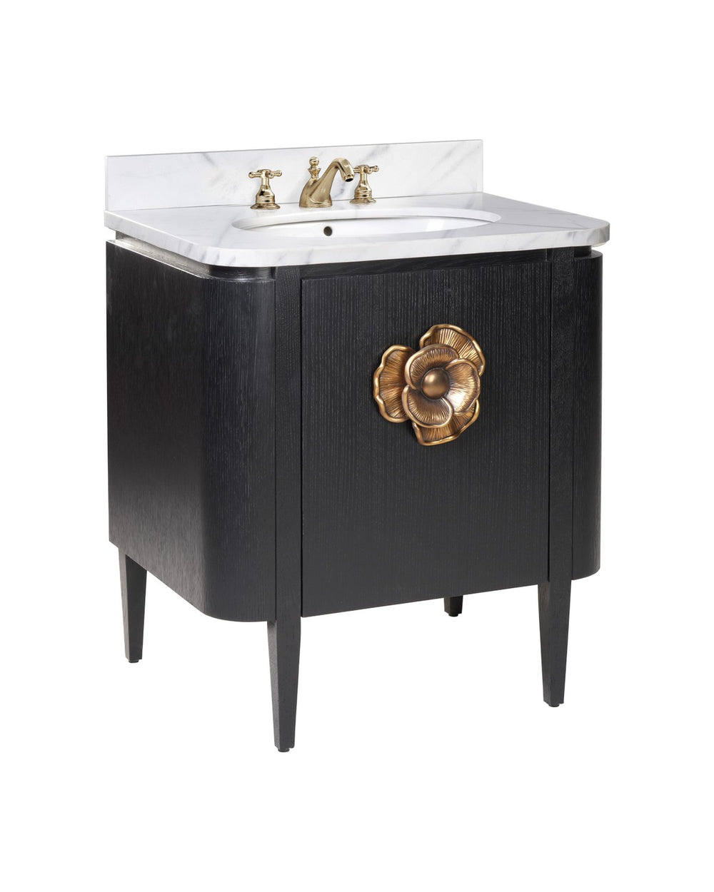 Currey and Company - Vanity with Sink - Caviar Black / Natural / White / Light Antique Brass- Union Lighting Luminaires Decor