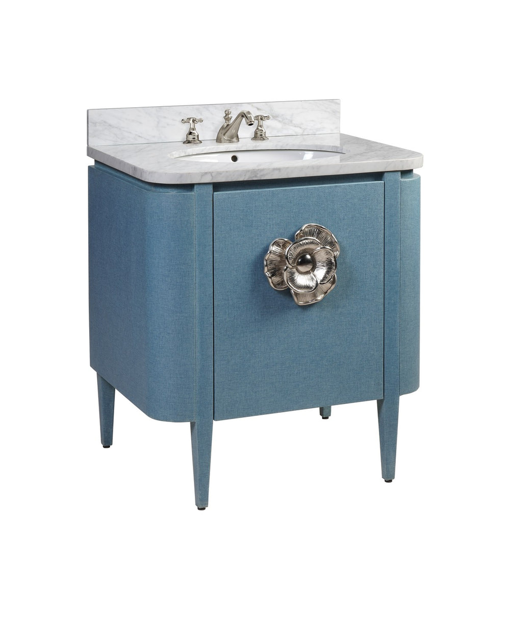 Currey and Company - Vanity with Sink - Lacquered Blue Linen / Natural / White / Polished Nickel- Union Lighting Luminaires Decor