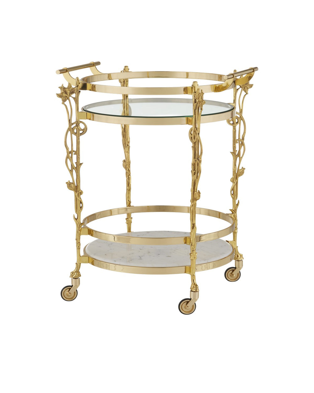 Currey and Company - Bar Cart - Fiore - Polished Brass / Clear / Natural- Union Lighting Luminaires Decor