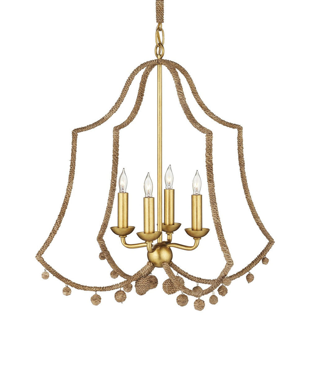 Currey and Company - Four Light Chandelier - Nimes Chandelier - Natural Rope / Contemporary Gold Leaf- Union Lighting Luminaires Decor