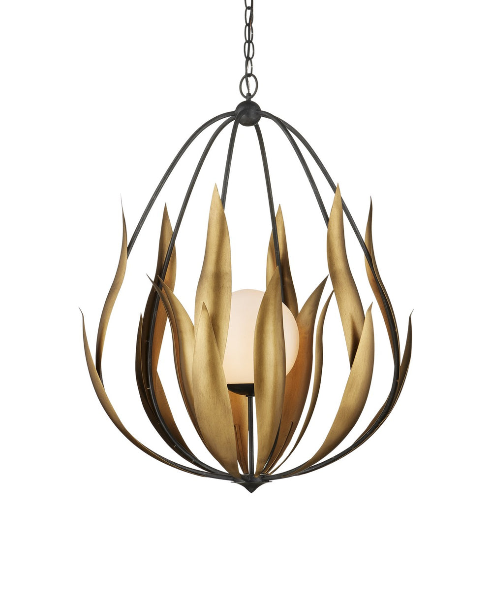 Currey and Company - One Light Chandelier - Endymion - Aged Steel/Brass/White- Union Lighting Luminaires Decor