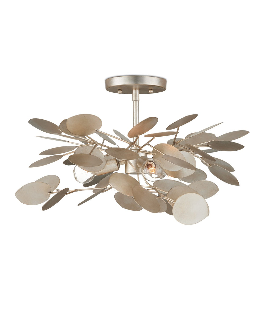 Currey and Company - Three Light Semi-Flush Mount - Lunaria - Contemporary Silver Leaf- Union Lighting Luminaires Decor