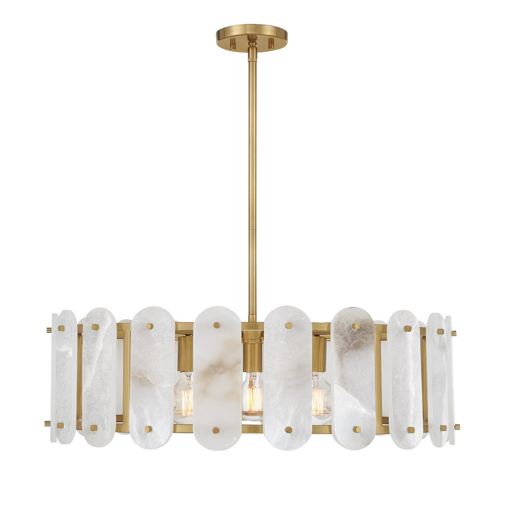 Savoy House - Five Light Pendant - Antolini - Warm Brass- Union Lighting Luminaires Decor
