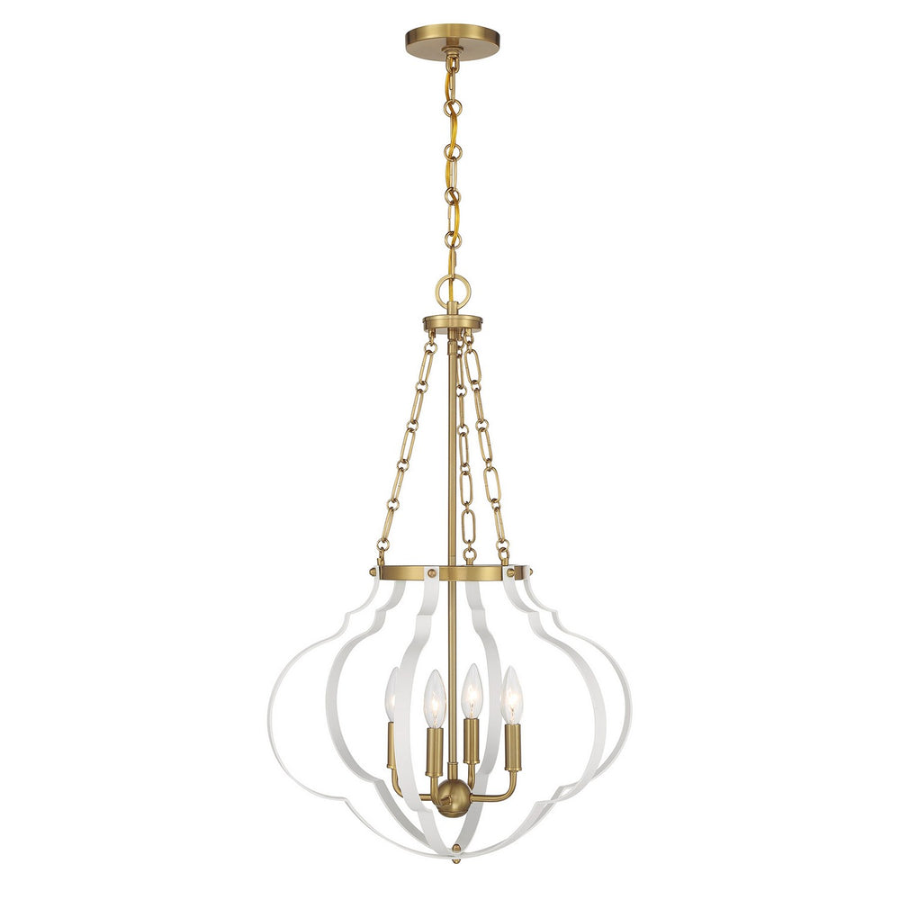 Savoy House - Four Light Pendant - Mercer - White/Warm Brass- Union Lighting Luminaires Decor