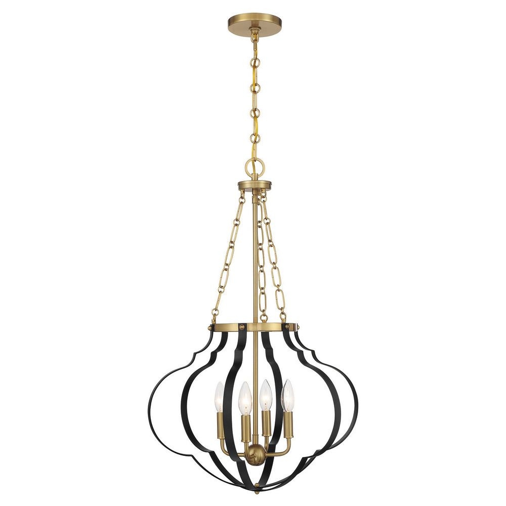 Savoy House - Four Light Pendant - Mercer - Matte Black/Warm Brass- Union Lighting Luminaires Decor