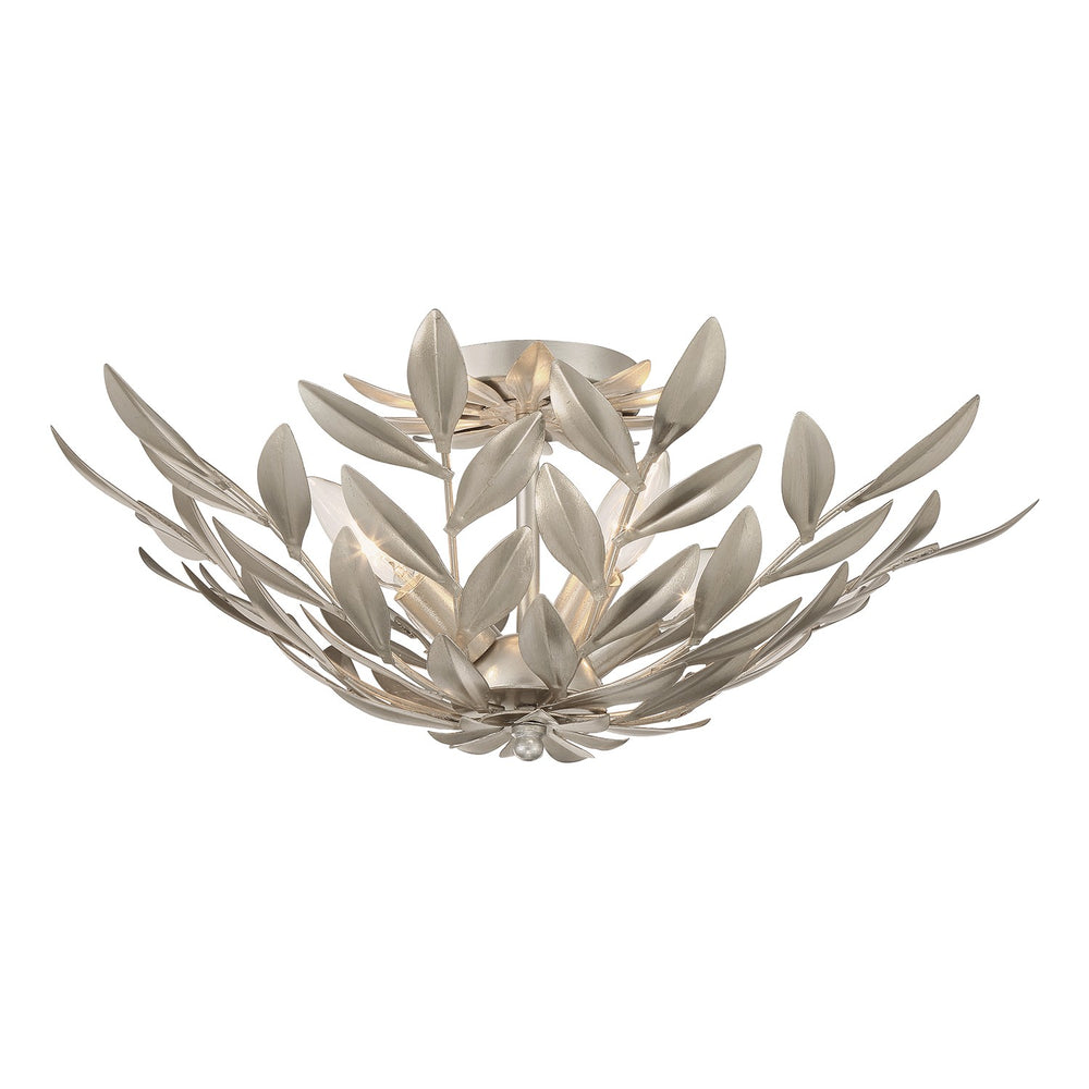 Crystorama - Four Light Semi Flush Mount - Broche - Antique Silver- Union Lighting Luminaires Decor